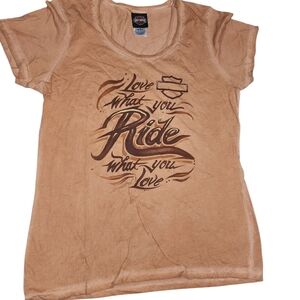 Harley Davidson Womens Tshirt XL Brown Burnt Orange Biker Motorcycle Casual